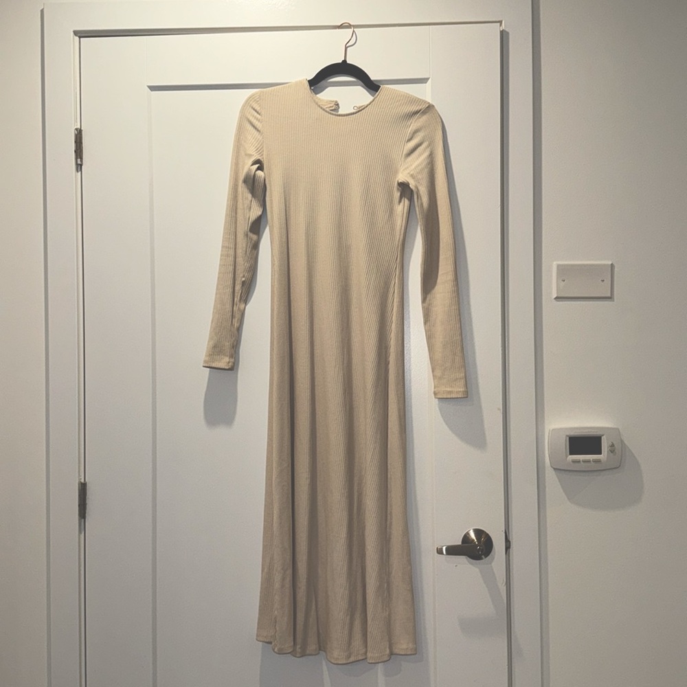 Zara full length white cream ribbed dress